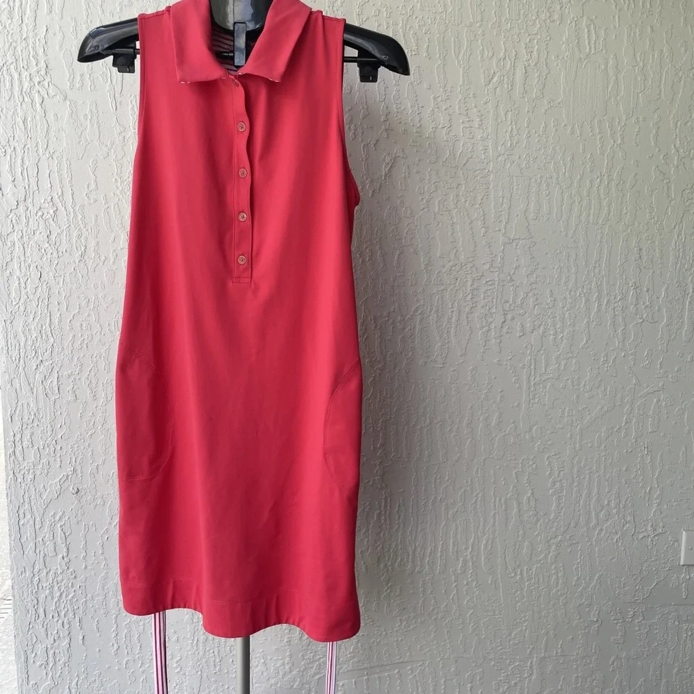 Tommy Bahama IslandZone Coral Sleeveless Polo Dress Belted Pockets Womens Medium